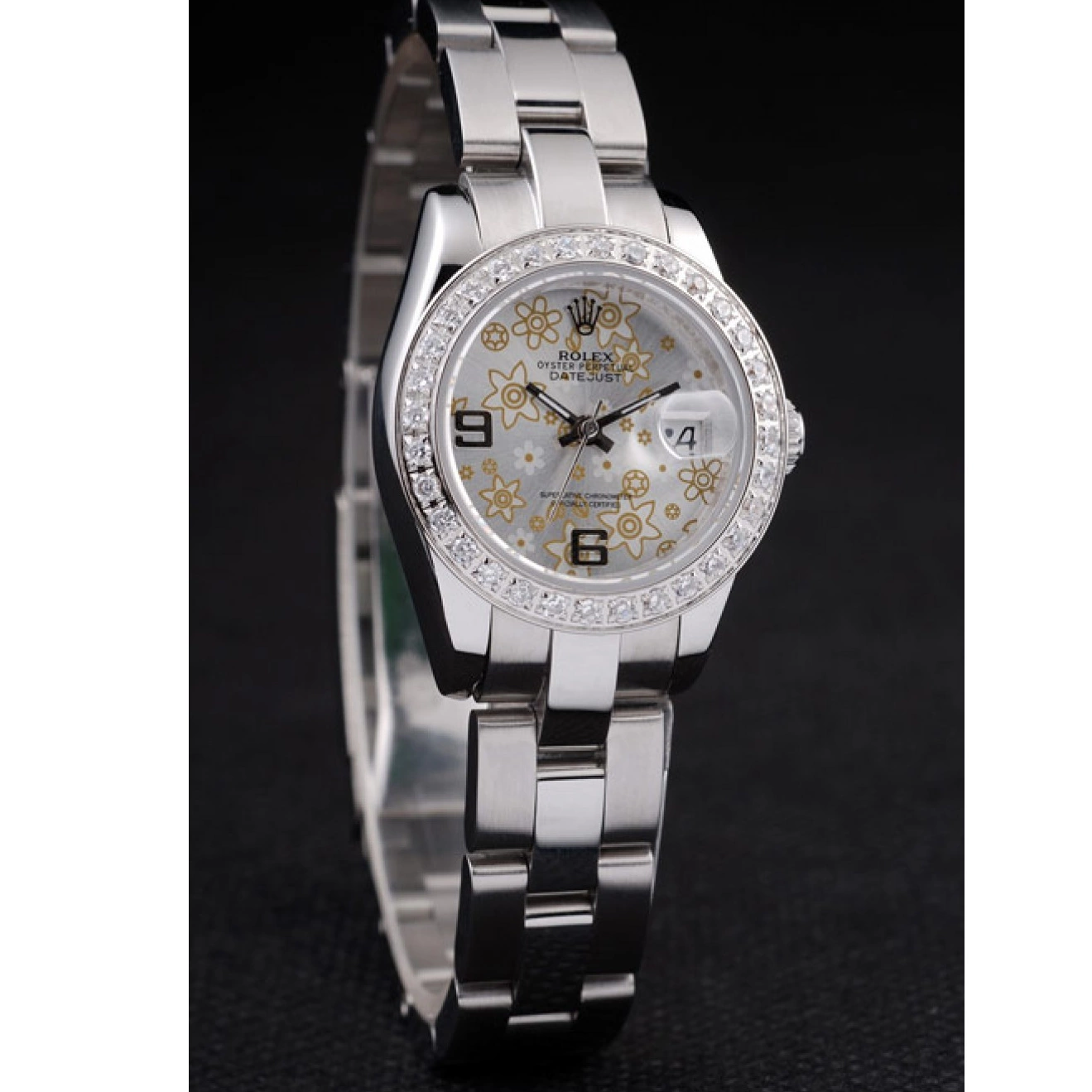 Aaa replica watch Silver Dial Datejust Stainless Diamond Polished Flowers Steel Rolex 98082 Plated 0619